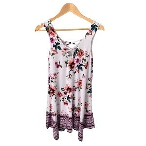 Three Pink Hearts White Sleeveless Multicolor Floral Dress Size XS